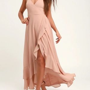 In Love Forever Nude Lace-Up High-Low Maxi Dress
